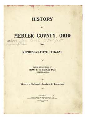 History Of Mercer County Ohio and Representative Citizens Cover