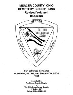 Mercer County, Ohio Cemetery Inscriptions Cover